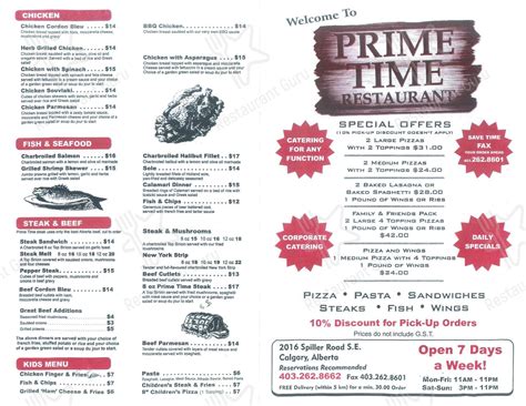 prime time north menu